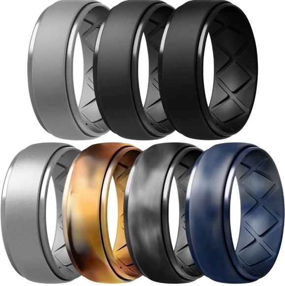 7Pk-Mens Multicolor Silicone Rings/Bands-Sz.13 - Picture 2 of 5